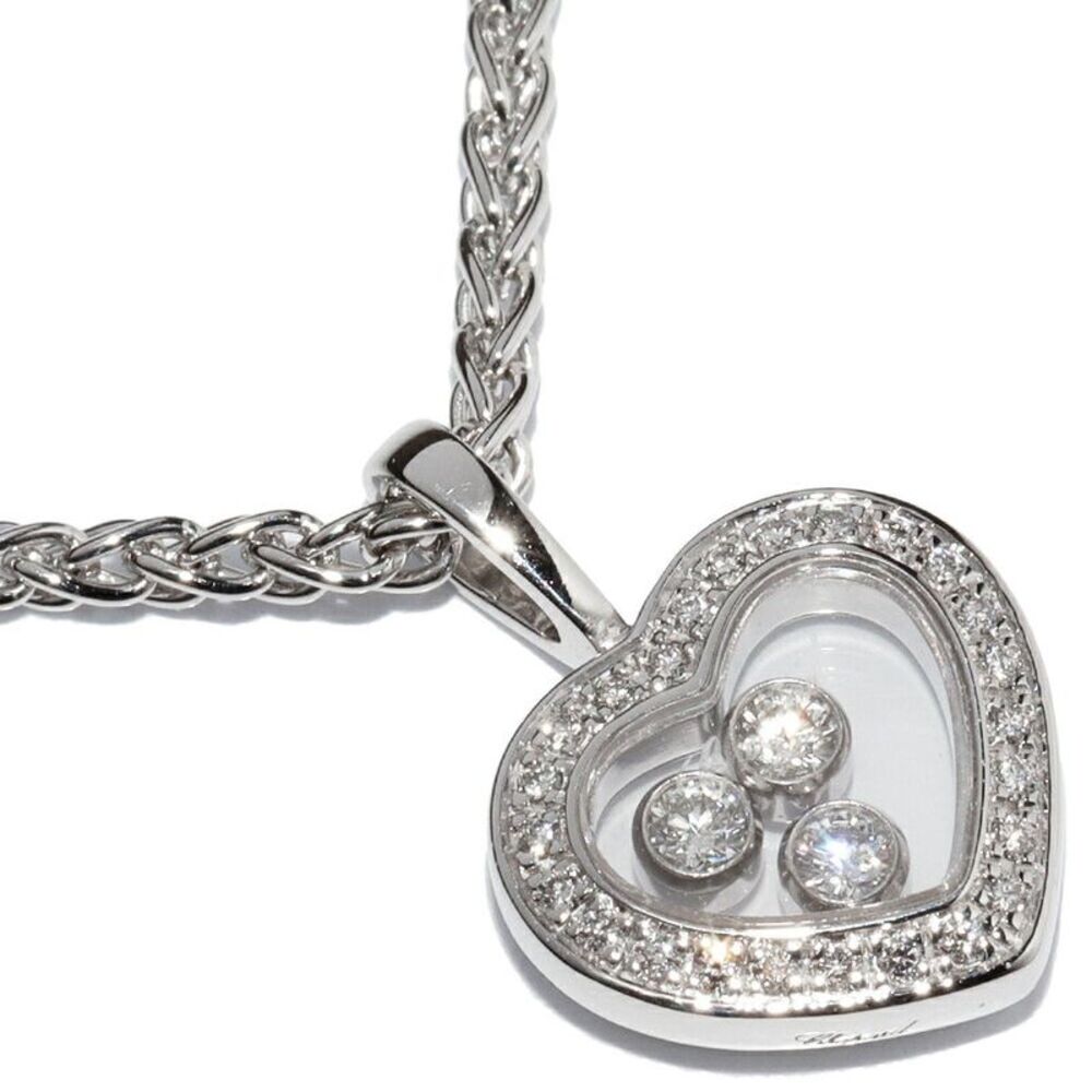 Chopard K18WG Diamond Happy Pendant Necklace